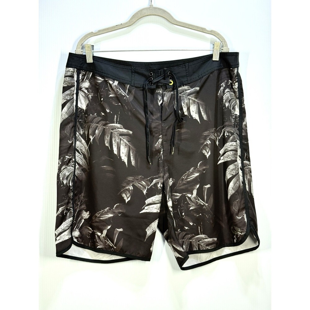 Tommy Bahama Swim Trunks Mens 36 Gray Black Floral Shorts Unlined Board Shorts